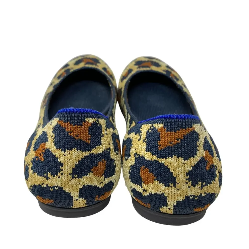 Rothys The Flat Round Toe In Midnight Spot Womens Size 8 Slip On Flats Leopard